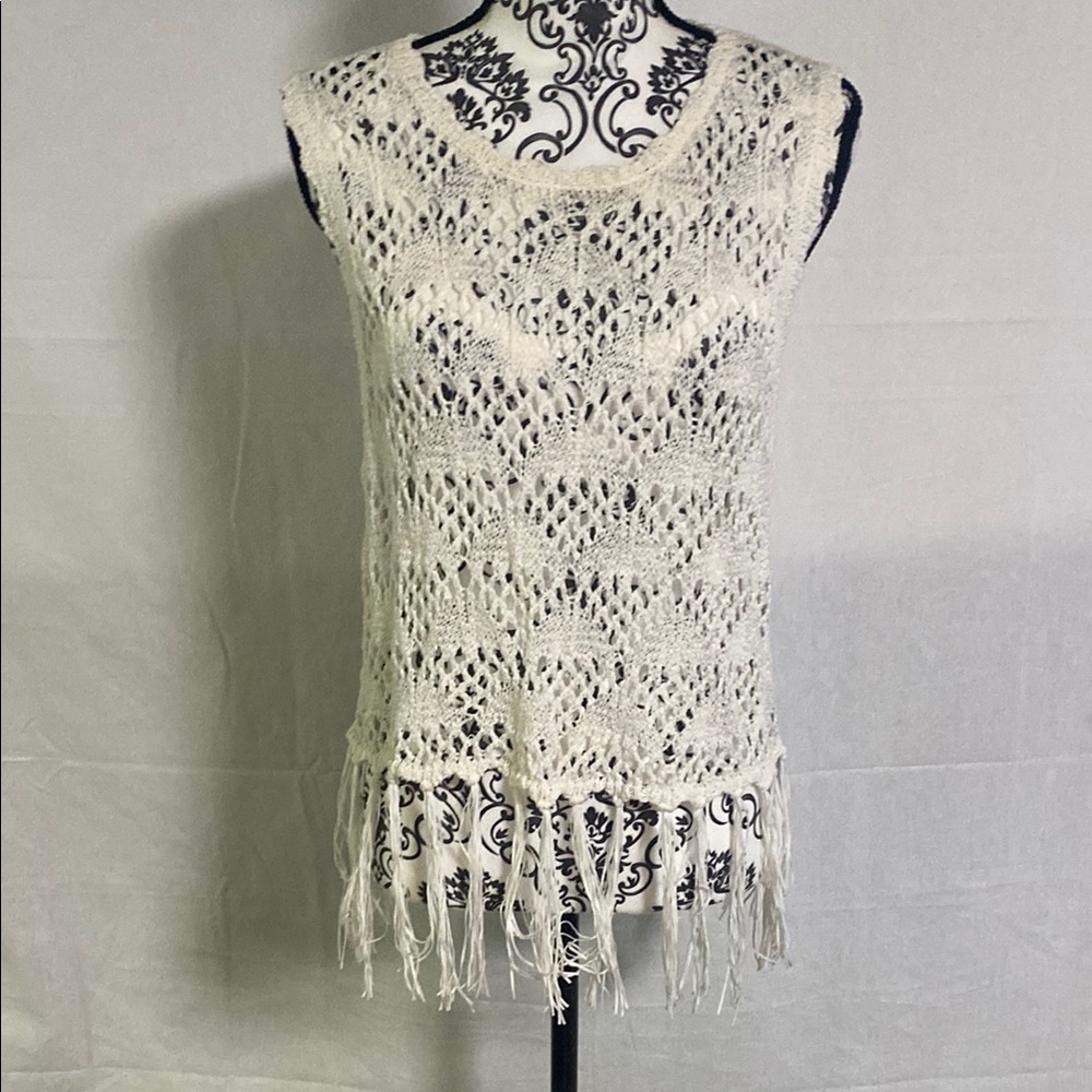 Shyanne Cream Fringe Cropped Tank Top XL Good Condition Country Rodeo